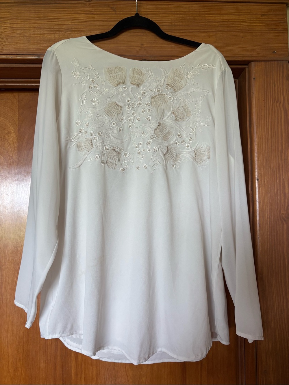 Chico's White Embroidered Long-Sleeve Blouse